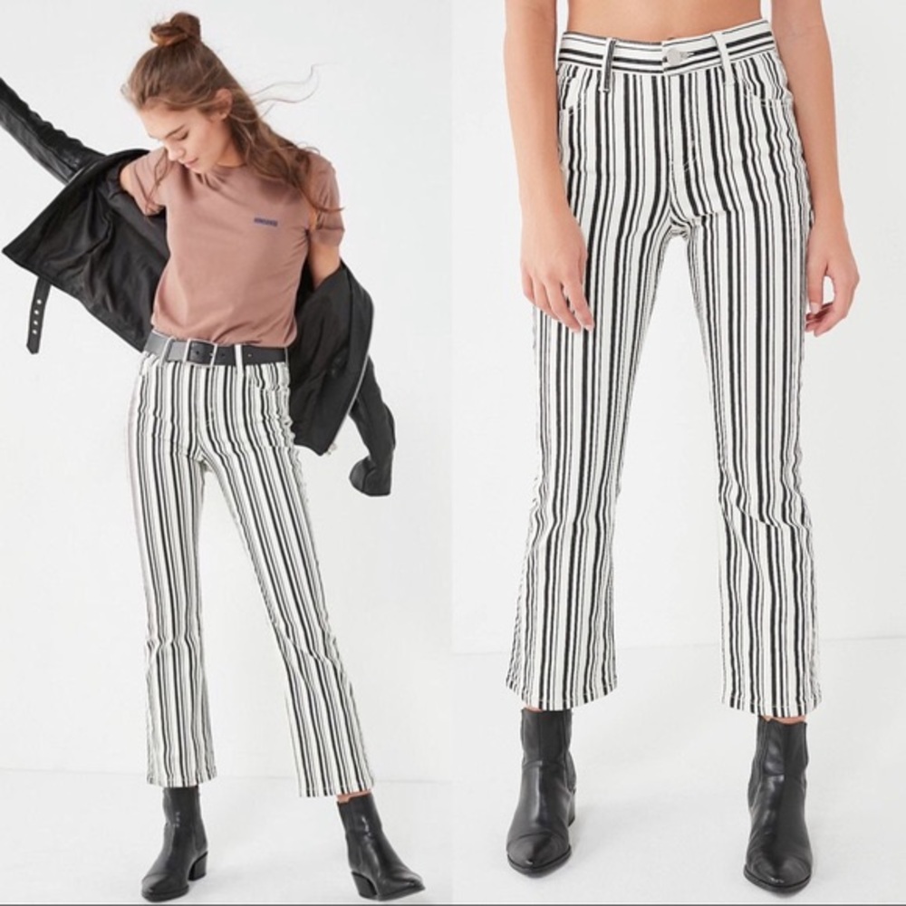 BDG denim black & white stripe crop-flare denim